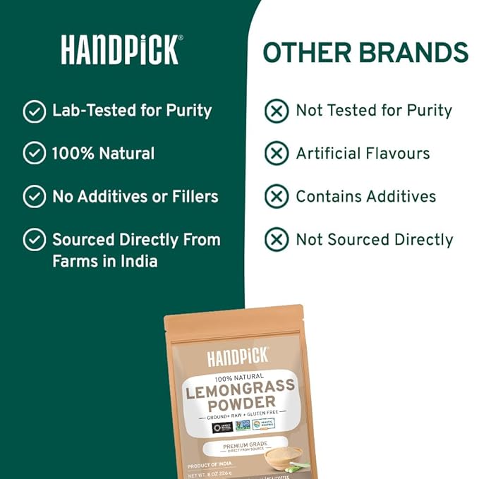 HANDPICK Lemongrass Powder (226g/8oz) Non GMO, Gluten Free, 100% Raw, Sourced from India, For