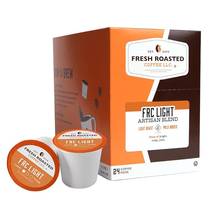 Fresh Roasted Coffee, FRC Light Roast, Artisan Blend, 24 Pods for K Cup Brewers