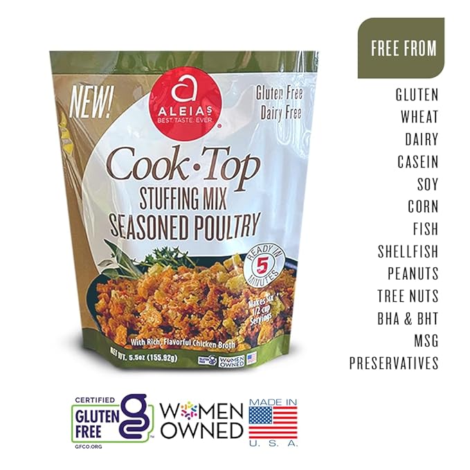 Aleia?셲 Gluten Free Cook Top Stuffing Mix Seasoned Poultry - 5.5 oz / 3 Pack ??Rich, flavorful