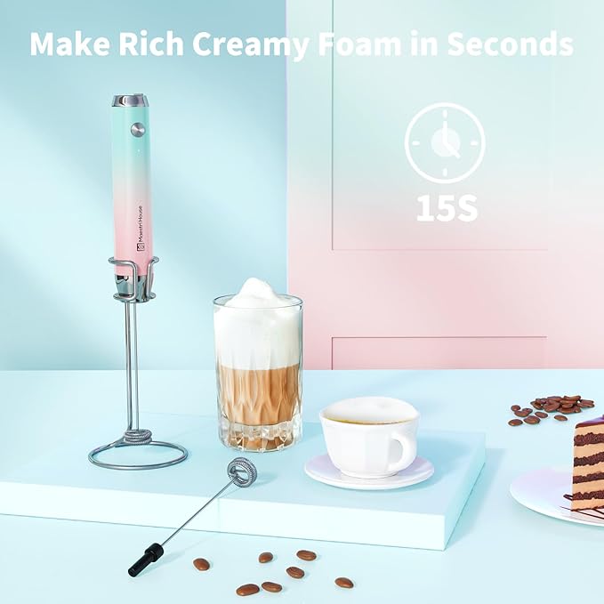 Maestri House Rechargeable Milk Frother with Stand, LunaFro Handheld Electric Foam Maker Waterproof