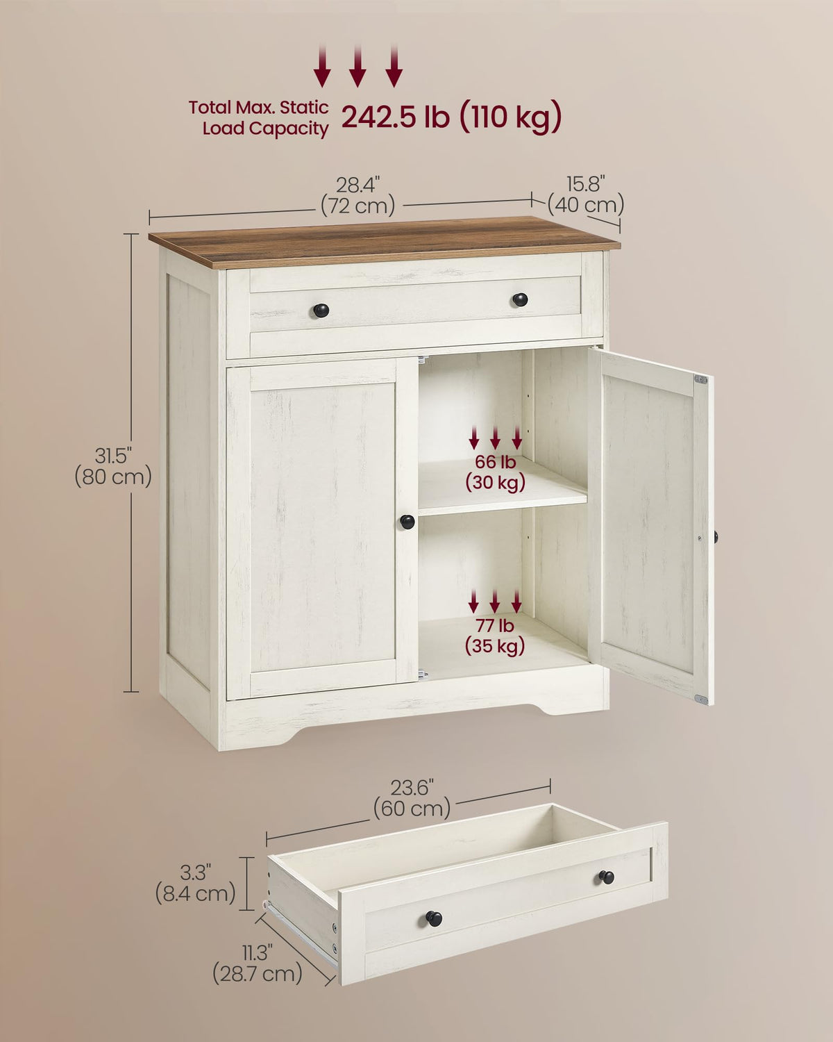 VASAGLE Siren Collection - Buffet Cabinet, Farmhouse Coffee Bar Cabinet with Drawer,Adjustable