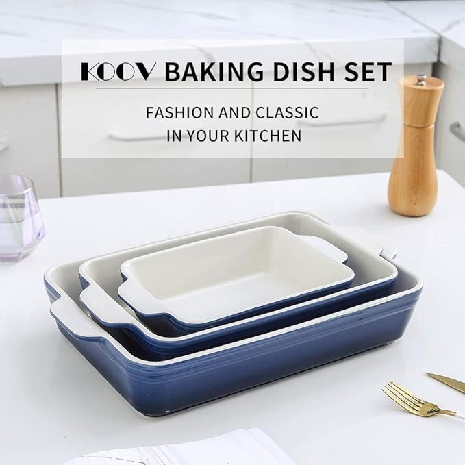 KOOV Bakeware Set, Ceramic Baking Dish Set, Rectangular Casserole Dish Set, lasagna Pan, Baking