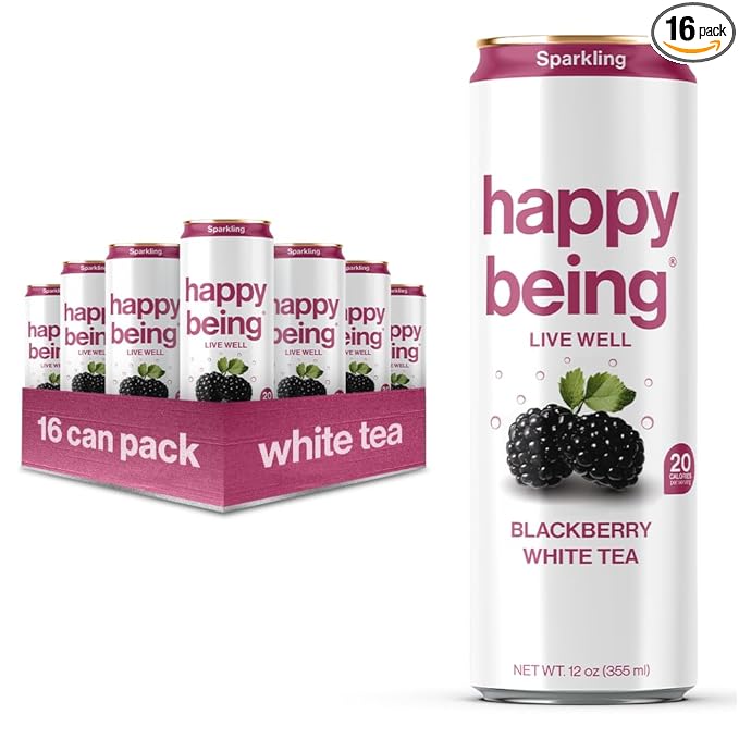 Happy Being Sparkling Nutrient-Rich Blackberry Citrus White Tea – Infused with Turmeric