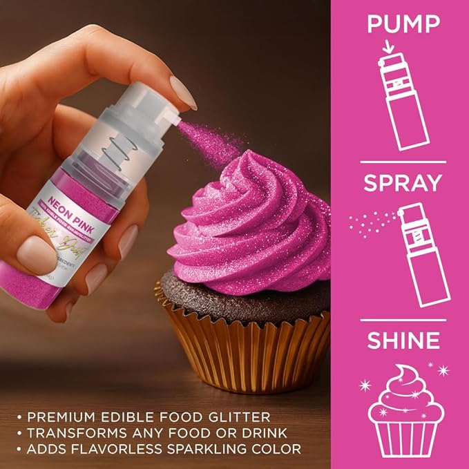 Bakell - Neon Pink Tinker Dust (4g, 1x Mini Spray Pump) Edible Glitter for Food, Desserts, and