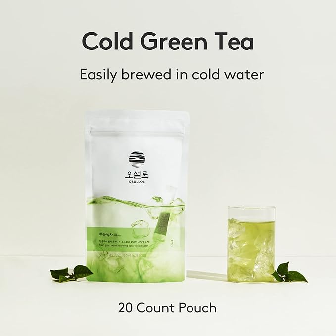 OSULLOC Cold Green Tea, Stick-Type in Pouch Package, Premium Organic Pure Tea from Jeju, 20 count