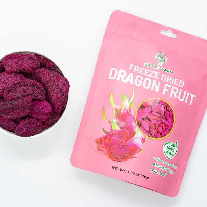 NOKKI FARM Freeze Dried Dragon Fruit - Healthy & Exotic Tropical Superfood Snacks, No Added Sugar