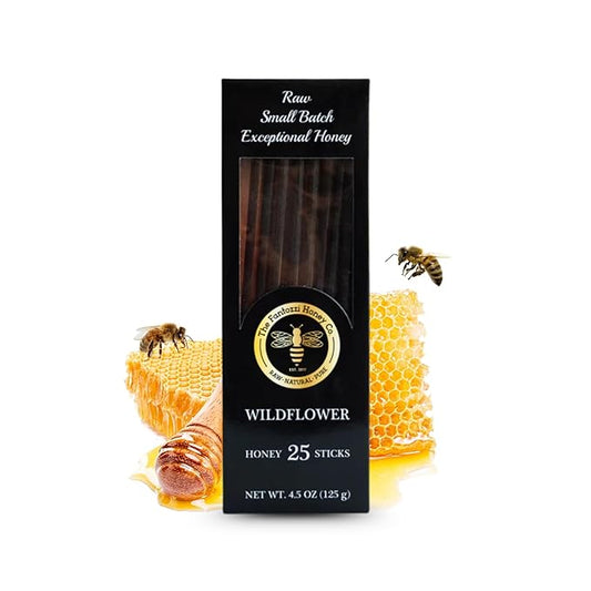 Wildflower Honey Straws, 25 Count - Raw Honey Sticks for Tea and Coffee - Perfect for Iced