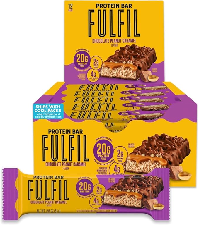 FULFIL Protein Bars, Chocolate Peanut Caramel Flavored, Gluten Free with 20g Protein, Pantry