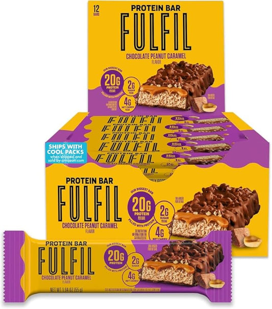FULFIL Protein Bars, Chocolate Peanut Caramel Flavored, Gluten Free with 20g Protein, Pantry