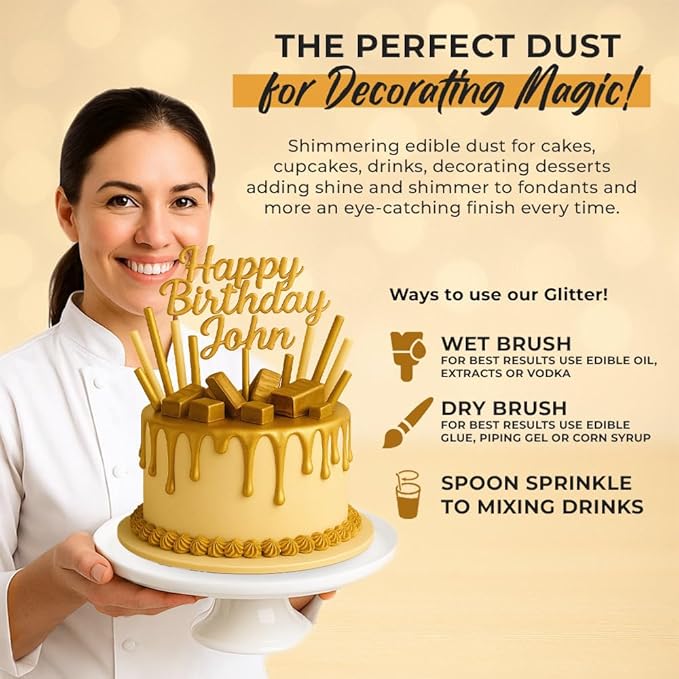 Bulk (20g) Gold Luster Dust Edible Glitter for Cocktails | Premium Edible Gold Luster Dust for Cake