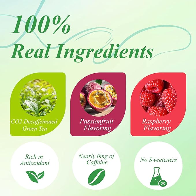 WT WEETEE Decaf Passionfruit Raspberry Green Tea, 100 Count Passion Fruit Raspberry Flavored
