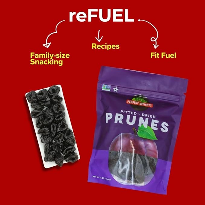 Perfect Delights Prunes, Vegan, Sun-Dried Pitted Prunes, Healthy Fruit Snack for Kids and Adults