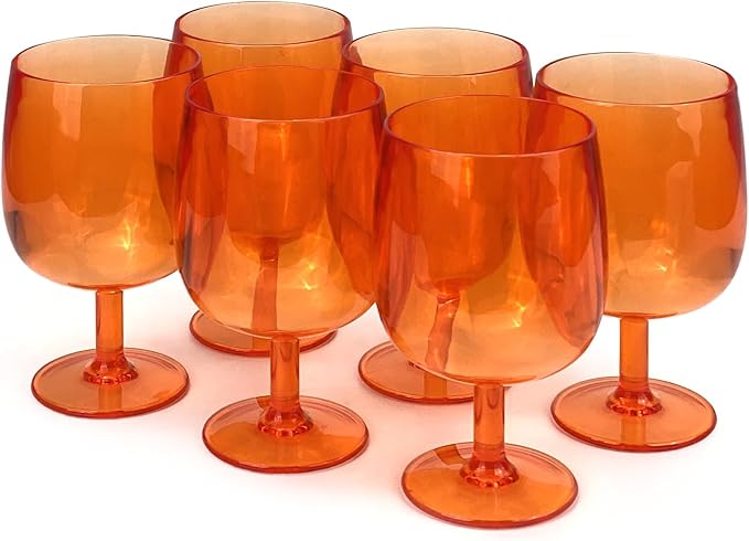 Yalin Set of 6 Unbreakable 12 oz Acrylic Plastic Wine and Water Tumbler Stackable Goblets. (Orange