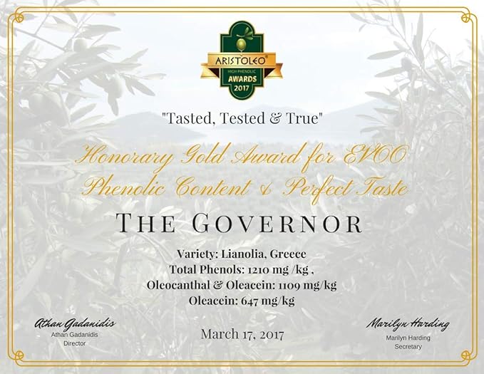 The Governor Limited Edition Extra Virgin Olive Oil - Unfiltered, Cold-Pressed, Early Harvest