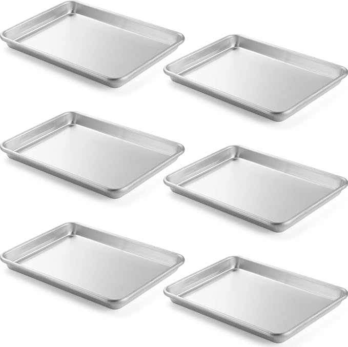 CURTA 6 Pack Aluminum Sheet Pan, NSF Listed 1/4 Quarter Size 13 x 10 inch Commercial Bakery Cake