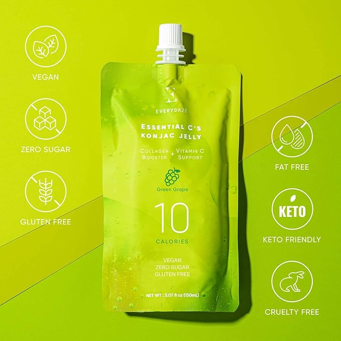 EVERYDAZE Essential C?셲 Konjac Jelly | Green Grape | Vegan Collagen Peptides and Vitamin C | Gluten