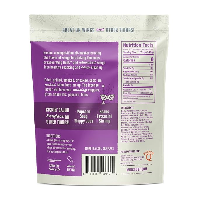 Kosmos Q Kickin’ Cajun Wing Dust, Spicy Creole Chicken Wing Seasoning For Chicken, Fish, Popcorn &