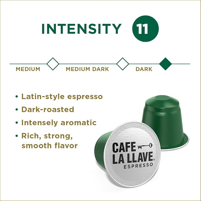 Cafe La Llave Espresso Pods: 80 Recyclable Aluminum Pods, Intensity 11 Dark Roast Latin-Style