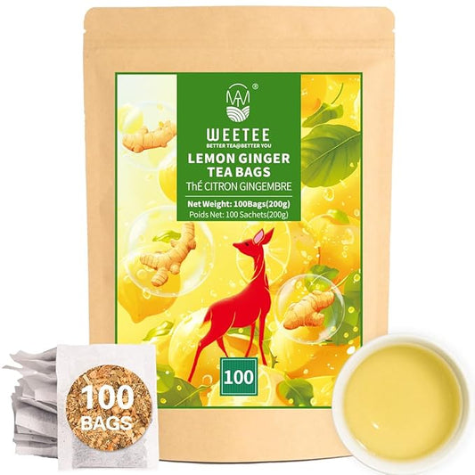 WT WEETEE Lemon & Ginger Herbal Tea, 100% Natural Ingredients, Made With Lemongrass, 100 Count