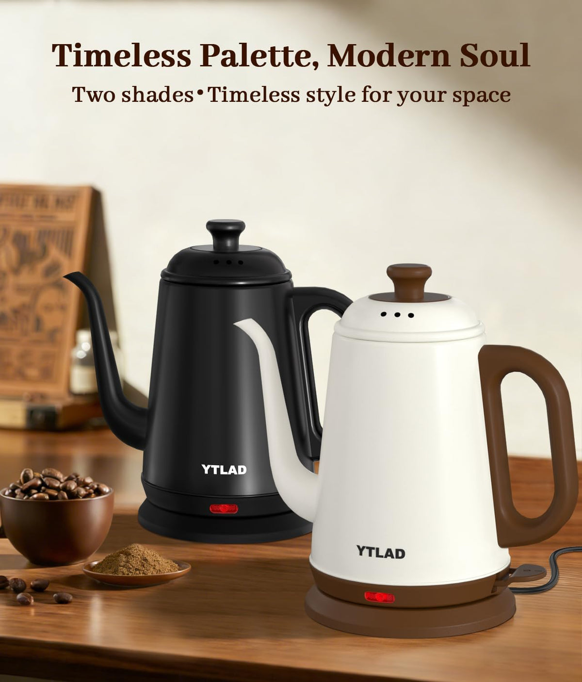 YTLAD Gooseneck Electric Kettle 1L, 1000W, Pour-Over Coffee & Tea