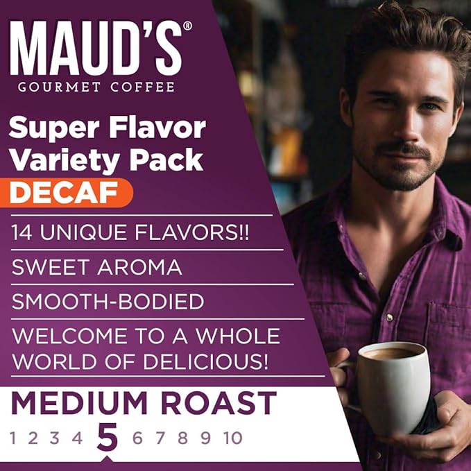 Maud's Flavored Decaf Coffee Pods Variety Pack, 80 ct,14 Assorted Roasts & Flavors, Decaf Medium