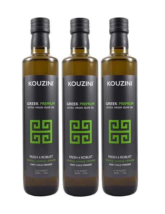 (3 Pack Premium) Kouzini Greek Premium Extra Virgin Olive Oil, Cold Pressed, Single Origin, Rich