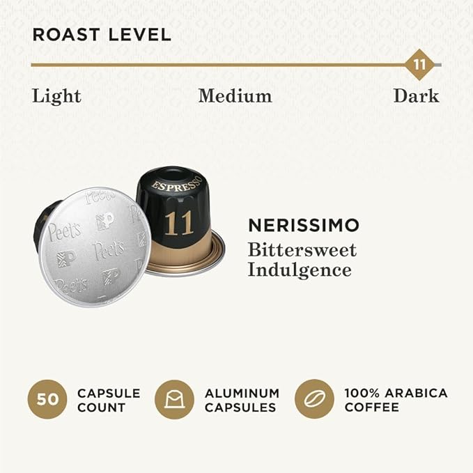 Peet's Coffee, Dark Roast Espresso Capsules, Compatible with Nespresso Original Machine - Nerissimo