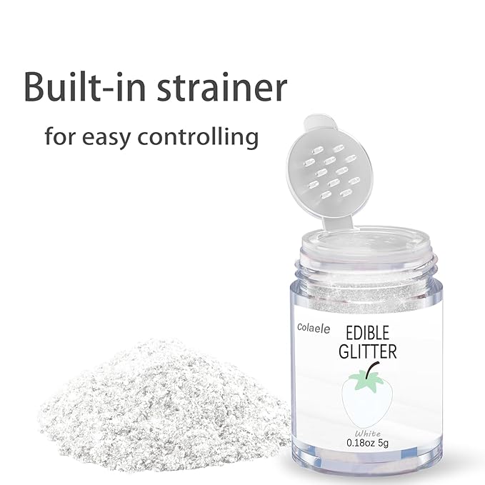 White Edible Glitter Glimmer Powder for Cakes Drinks - Colaele 5 grams Food-Grade Luster Dust