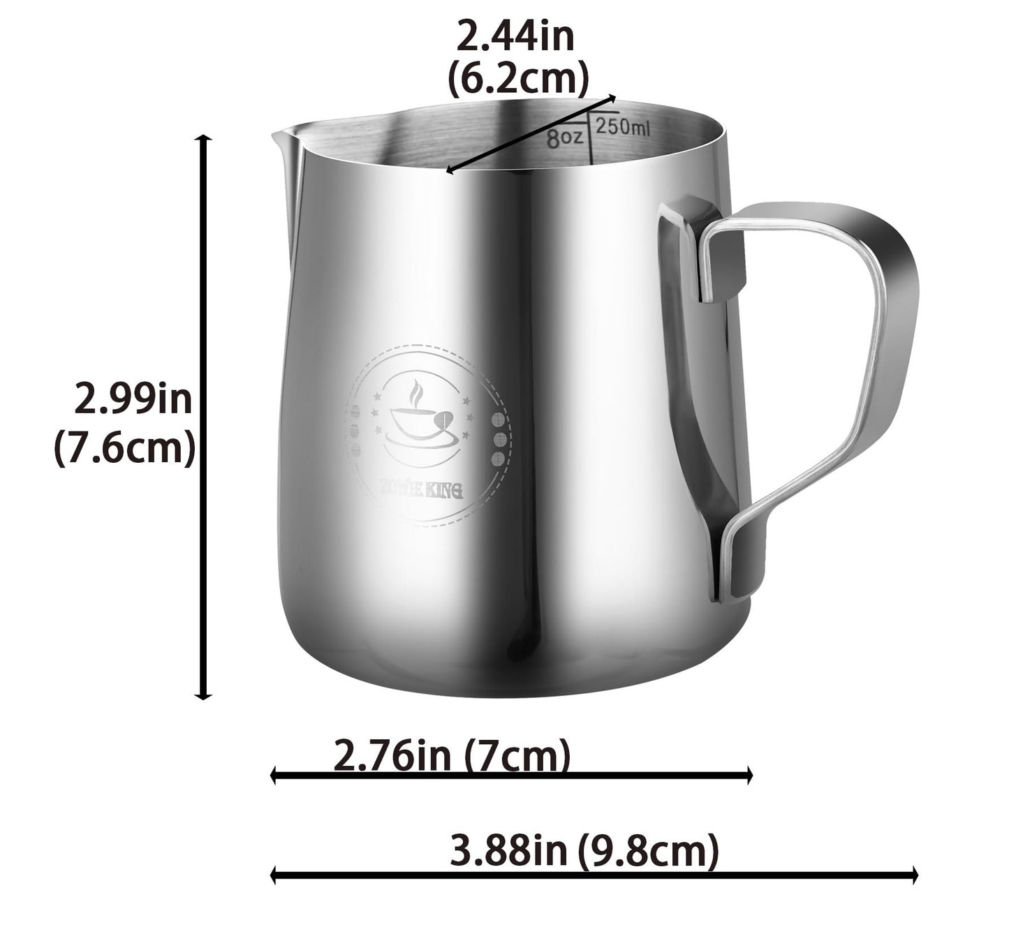 8oz Milk Frothing Pitcher, Stainless Steel Espresso Steamer Frother Cup