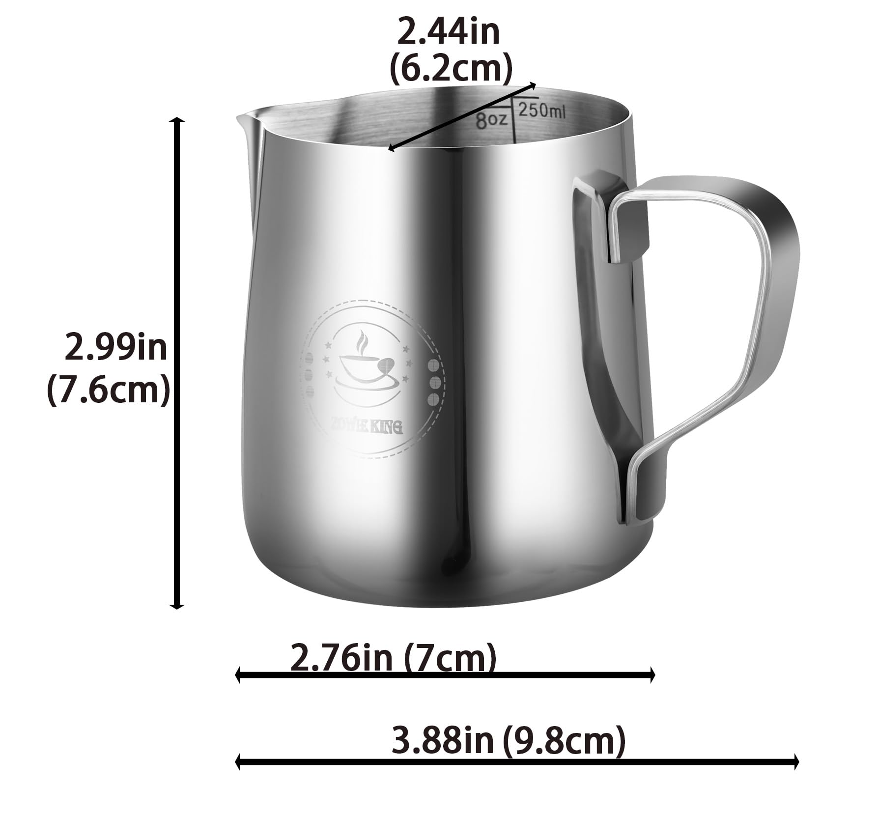 8oz Milk Frothing Pitcher, Stainless Steel Espresso Steamer Frother Cup