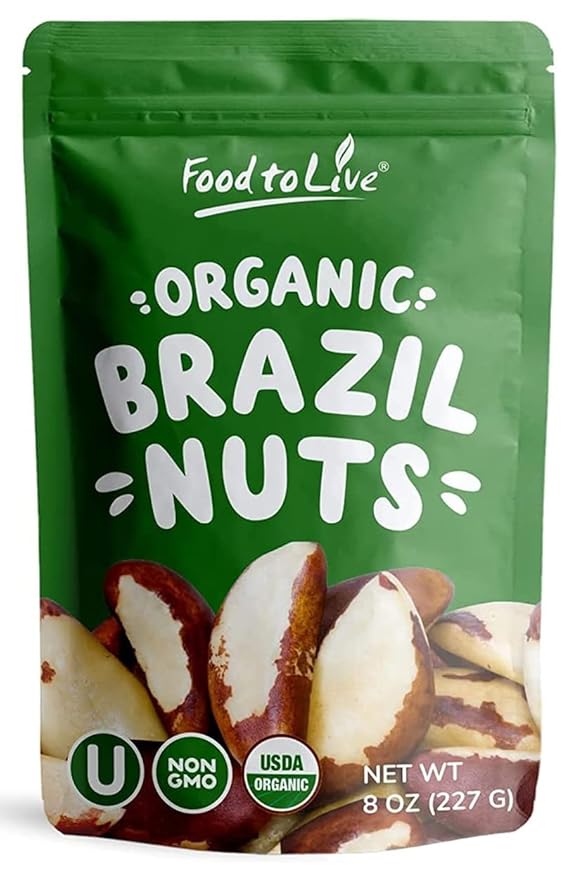 Food to Live - Organic Brazil Nuts, 8 Ounces Non-GMO, Raw, Whole, No Shell, Unsalted, Kosher