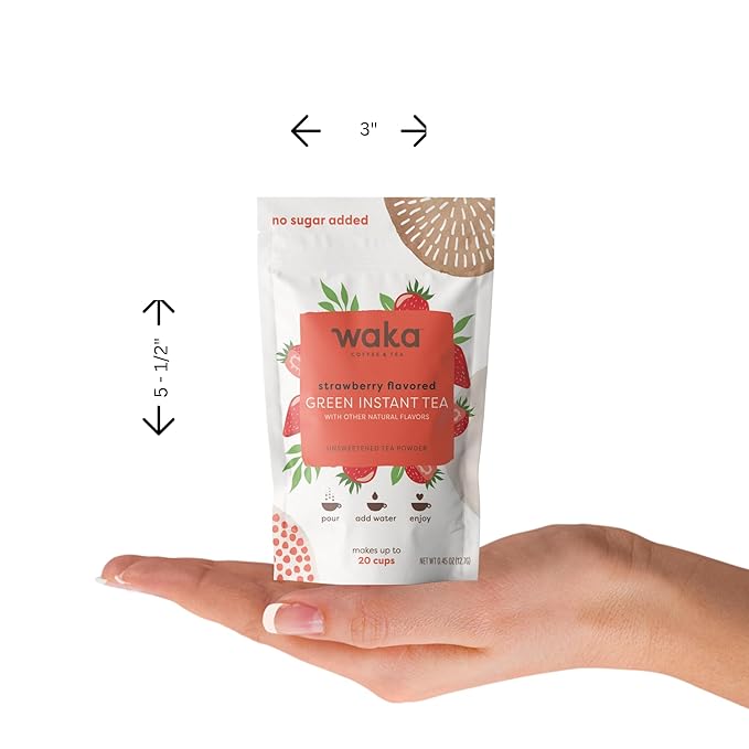 Waka Instant Green Tea Mix, Strawberry Flavored - 100% Tea Leaves, No Additives, Unsweetened