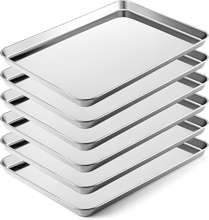 6 Pcs Baking Sheet Set Stainless Steel Cookie Sheet Cookie Baking Pan Bakeware Oven Tray Dishwasher