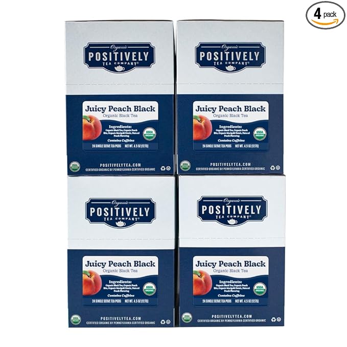 Organic Positively Tea Company, Juicy Peach Black Tea, K-Cup Compatible, 96 Pods