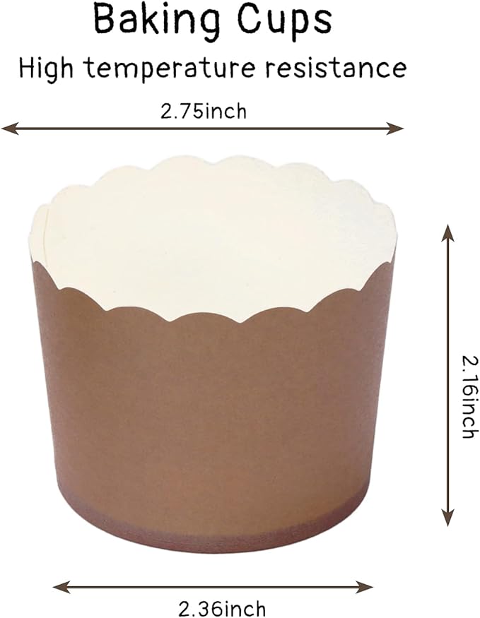 Whaline 120Pcs Brown Paper Baking Cups Scalloped Edge Cupcake Wrappers Gradient Brown Cupcake