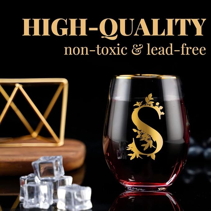 Onebttl Unique Stemless Wine Glasses, Initial Wine Cup for Red or White Wine - 18oz, Monogrammed
