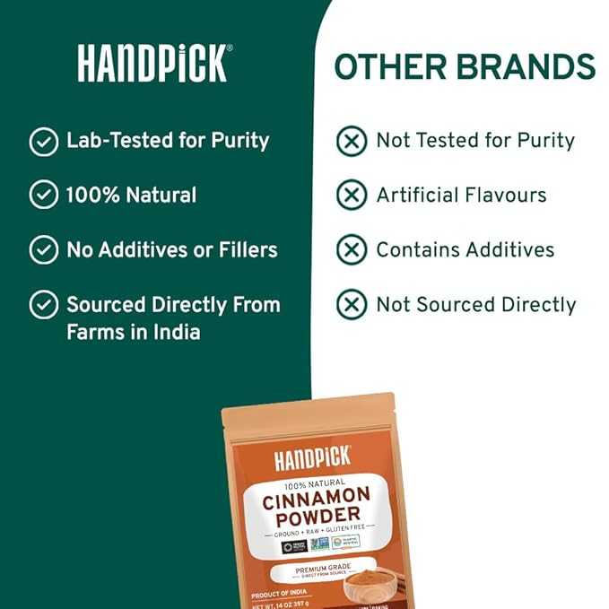 HANDPICK, Cinnamon Powder (397g/14oz) Non GMO, Gluten Free, 100% Raw, Sourced from South India, For
