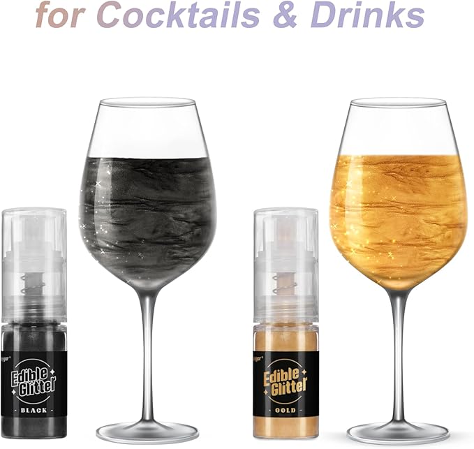 Sujoygar Edible Glitter Spray 2 Colors, Black and Gold Edible Glitter for Cocktails, Shimmer Powder