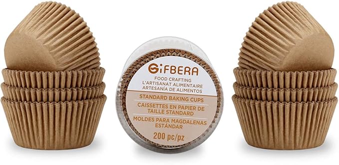 Gifbera Natural Odorless Cupcake Liners Standard Greaseproof Paper Muffin Baking Cups 200-Count