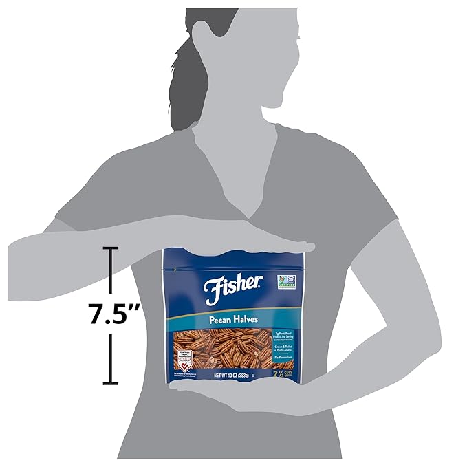 Fisher Chef's Naturals Pecan Halves 10 oz Resealable Bag, Unsalted Raw Nuts for Cooking, Baking &
