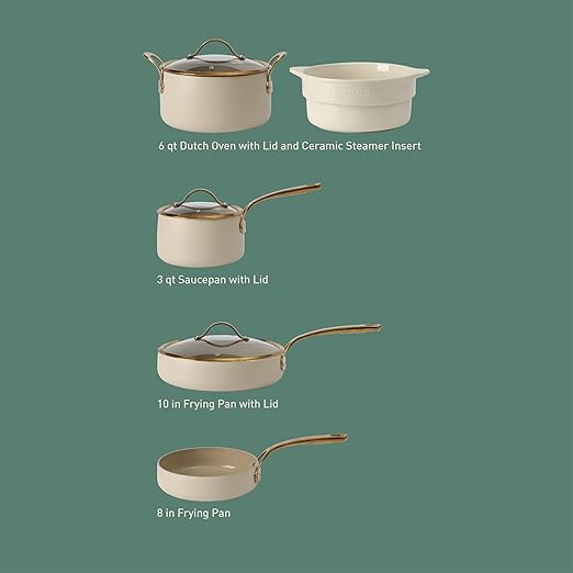 bloomhouse 8 Piece Pots and Pans Heavy Duty Aluminum Premium PFA Free Ceramic Nonstick Cookware Set