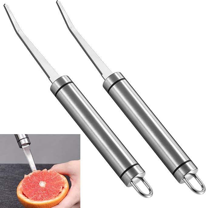 Grapefruit Knives 2 Pack, Stainless Steel Grapefruit Utensil Knife, Serrated Edge & Thick Gauge