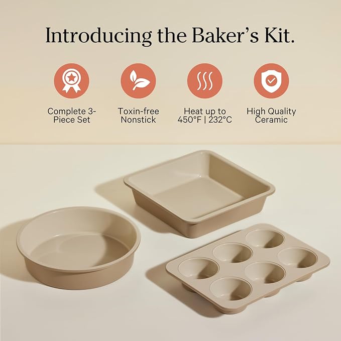 Our Place Wonder Oven Baker’s Kit – 3-Piece Toxin-Free Ceramic Nonstick Bakeware Set (8” Round, 8”