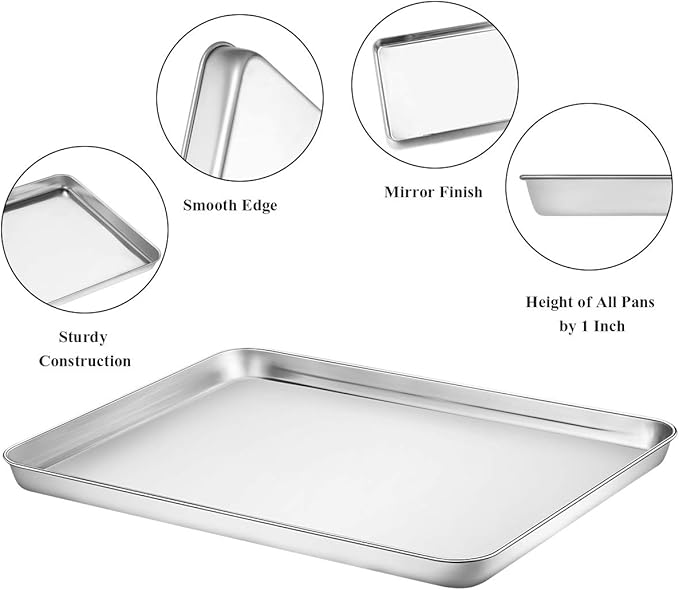 Wildone Baking Sheet Set of 2 - Stainless Steel Cookie Sheet Baking Pan, Size 12 x 10 x 1 inch, Non