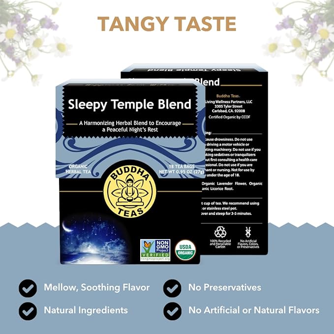 Buddha Teas - Sleepy Temple Blend - Organic Herbal Tea - For Health & Wellbeing - Blend of Herbs &
