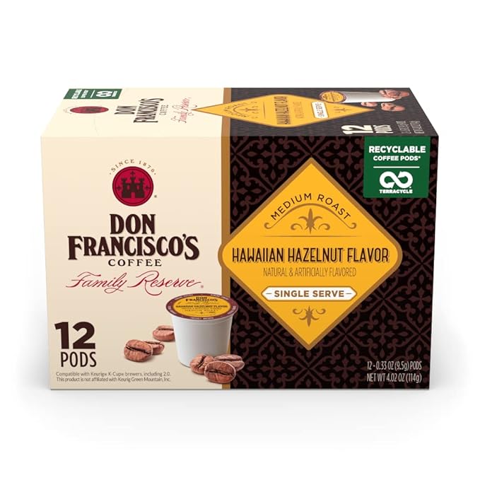Don Francisco's Hawaiian Hazelnut Flavored Coffee - 12 K-Cup Compatible Single-Serve Pods - 100%