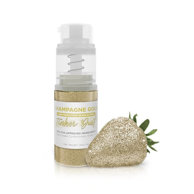 Bakell - Champagne Gold Tinker Dust Edible GLitter (4g, 1x Mini Spray Pump) for Food, Desserts, and