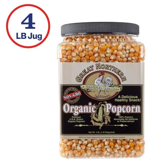 Organic Popcorn Kernels - 4lb Resealable Bulk Jug of Yellow Gourmet Popping Corn for Microwave