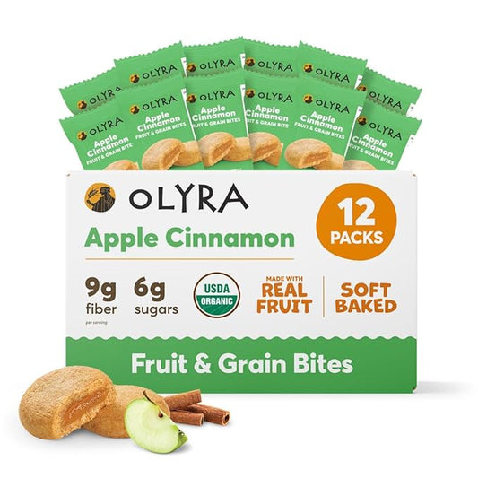 Olyra Apple Cinnamon - Organic Soft Baked Fruit Bars - High Fiber - Healthy Breakfast Snack with