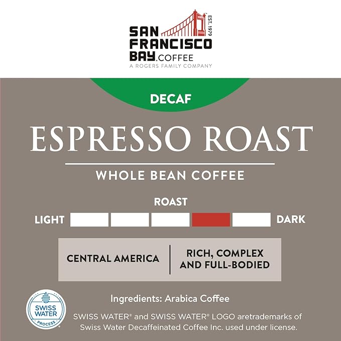 San Francisco Bay Coffee - Decaf Medium-Dark Roast Whole Bean Coffee - Decaf Espresso Roast (2 lb